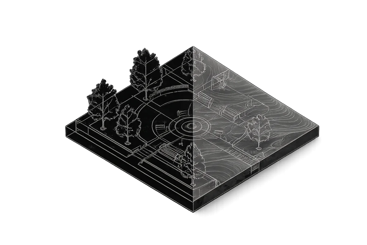 Park site half wireframe, half rendered design