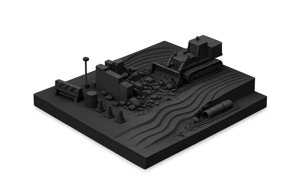 Graded earth terraces with bulldozer